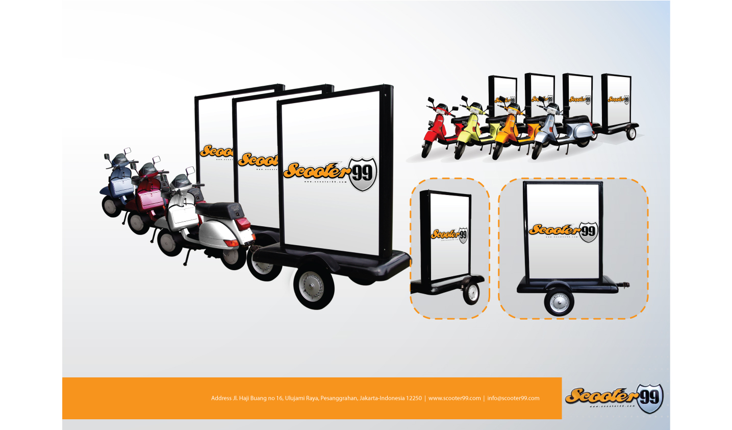 Double-sided scooter billboard trailer with vinyl panel